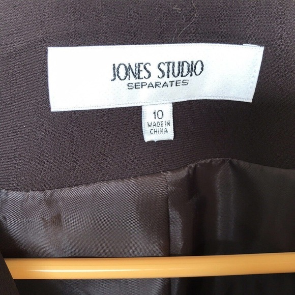 Jones Studio Blazer Chocolate Brown Sz10 Open Front Long Sleeves Lined NWOT - Picture 3 of 12